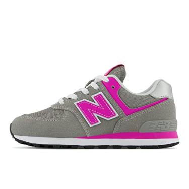 Imagem de New Balance Girls 574 V1 Lifestyle Lace-Up Sneaker, Grey/Pink, 11 Wide Little Kid