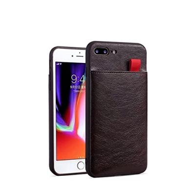 Imagem de Carteira de cartão estojo de couro para iphone 13 12 11pro max xs max xs xr x 8 7 plus se slot para cartão puxe bolsa capa moldura de silicone, café, para iphone 8