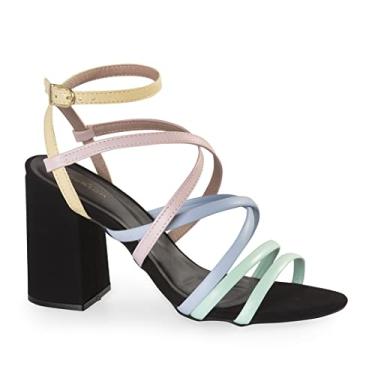 Imagem de Sandália Salto Grosso Bloco Feminina Confortável BL6 Cor:Tons Pasteis;Tamanho:34