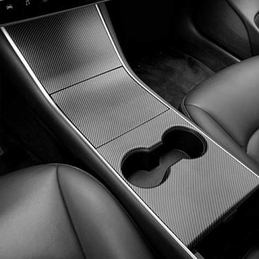 Imagem de BMZX Tesla Model 3 Model Y Center Console Wrap ABS Capa de console Kit de envoltório de decoração de interiores compatível com Tesla Model 3 Model Y2017-2020 (padrão de fibra de carbono)