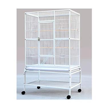 Imagem de KIZQYN Gaiolas de pássaro grande de metal papagaio Gaiola de pássaro calopsita periquito canário periquito periquito papagaio gaiola de pássaro para animais de estimação com roda (2 cores) gaiola de voo (cor: branco)