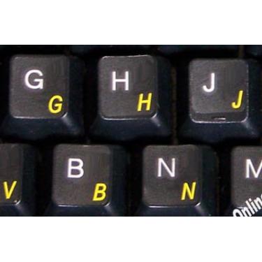 Imagem de Adesivos de teclado norueguês com fundo transparente com letras amarelas para laptop de computador