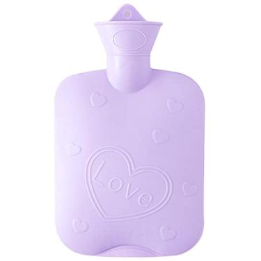 Imagem de Garrafa reutilizável de água quente de PVC clássica premium bolsa de água quente para compressas quentes, aquecedor de pés de mão, dismenorreia do ombro do pescoço alívio da dor, para mulheres, roxo, 27x16cm
