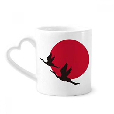 Imagem de Caneca de gansos voadores vermelha japonesa vermelha preta café cerâmica copo de coração de vidro