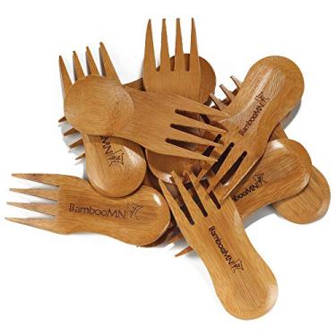 Imagem de (10, Stubby Spork, 3.9") - BambooMN Brand - Solid Bamboo Stubby Spork 9.9cm - 10 pcs