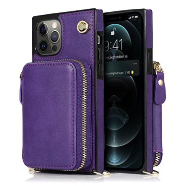 Imagem de Capa para iPhone 14/14 Pro/14 Plus/14 Pro Max, capa carteira de couro com zíper com porta-cartões, bolsa de moedas, transversal, telefone à prova de choque, suporte, roxo, 14 Pro Max 6,7 polegadas