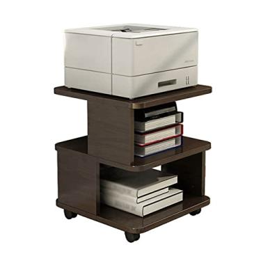 Imagem de KIZQYN Suporte de impressora industrial de camada dupla suporte de impressora carrinho prateleira de piso suporte móvel armazenamento sob a mesa carrinho de armazenamento sobre rodas para impressora de mesa de casa e escritório (cor: latão)