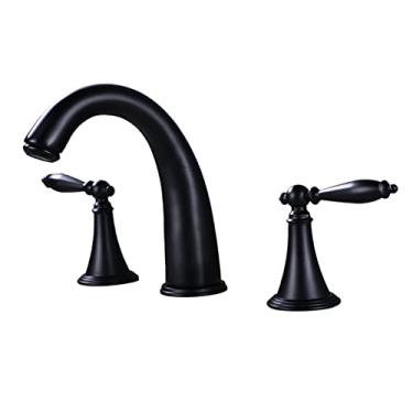 Imagem de LIDON Torneiras de banheiro Latão Torneira de pia de banheiro 3 furos Torneira de latão antigo Banheiro 3 furos quente e frio Duas alças Torneira de banheiro Três furos para banheiro, preto (cor: preto)