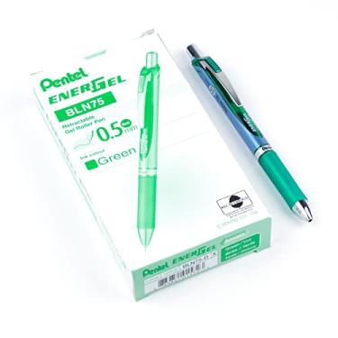 Imagem de Pentel Caneta de gel líquido retrátil EnerGel Deluxe RTX, linha fina, ponta agulha, tinta verde, caixa com 12 (BLN75-D)