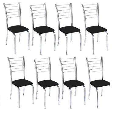 Imagem de Kit 8 Cadeiras Iara Cromada Para Cozinha Super Resistente-Assento Pret