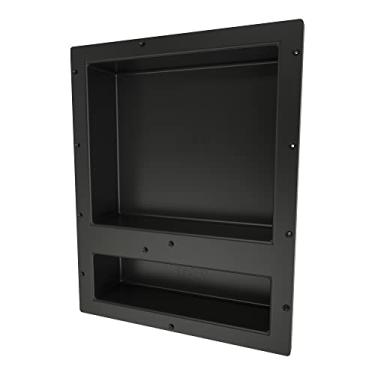 Imagem de Prateleira de chuveiro embutida dupla Redi Niche – Preta, duas prateleiras internas com divisória, 40 cm de largura x 50 cm de altura x 10 cm de profundidade