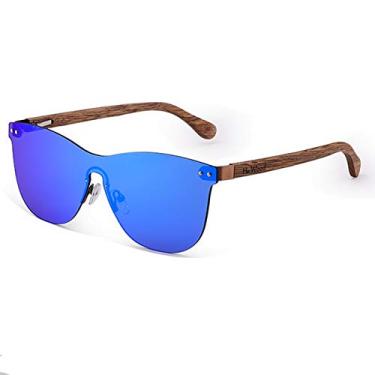 Imagem de Óculos de Sol Design de Madeira Semi-Armação HU WOOD Proteção Uv400 GR8026 (C3)