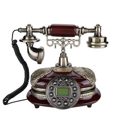 Imagem de Junluck Telefone retrô, telefone vintage FSK/DTMF, telefone de mesa à moda antiga, mostrador rotativo, telefone com fio com função de pausa e rediscagem, identificação de chamadas e tela LCD