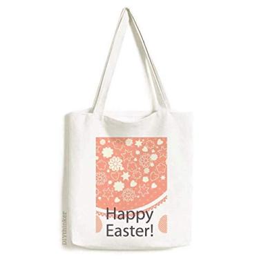 Imagem de Sacola de lona com flor de ovo colorida Happy Easter Festival bolsa de compras casual