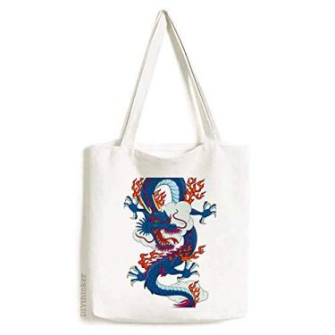 Imagem de Bolsa de lona com estampa de nuvem de dragão chinês bolsa de compras casual bolsa de mão
