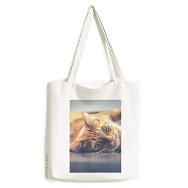Imagem de Sacola de lona com foto de gato amarelo animal, bolsa de compras casual