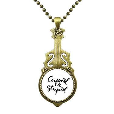 Imagem de DIYthinker Colar estilo citação Cupid is Stupid com pingente de música de guitarra antiga