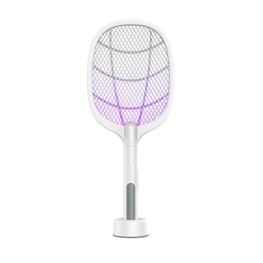Imagem de Mingzhe 2 em 1 portátil raquete zapper bug matador de mosquitos mata mosca elétrica com mesa base de carregamento indicador de bateria recarregável 500 mah bateria para quarto berçário quarto interi