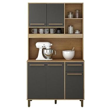 Imagem de Armario de Cozinha 5 Portas 1 Gaveta Cinamomo/Grafite Ametista Valde Moveis