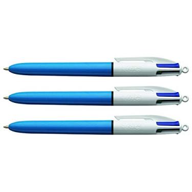 Imagem de BIC Caneta Esferográfica Retrátil Média De 4 Cores [Conjunto De 3] Azul