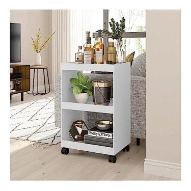 Imagem de Carrinho Multiuso com Rodinhas Bar Aparador Organizador Com 3 Prateleiras Branco