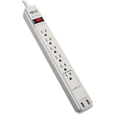 Imagem de Protetor de sobretensão de 6 saídas Power Strip, cabo de 6 pés, 990 Joules, LED de carregamento USB duplo e seguro