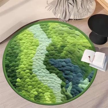 Imagem de Lifup Tapete de área de musgo verde, tapete redondo macio com estampa botânica, antiderrapante, lavável, boho para decoração de sala de estar, verde, 20 x 10 cm