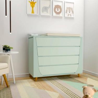 Imagem de Cômoda Infantil 4 Gavetas 2 Portas Fiori Timber Verde