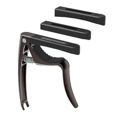 Imagem de Linrax C3 Capo de Guitarra, 4 em 1 Capotraste com Extrator de Pino de Ponte, Capo para Guitarra Violão Baixo Ukulele Banjo Bandolim, 3 Cabeças de Silicone, Acessórios de Guitarra, Preto Cromado