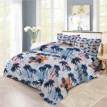 Imagem de Faeralei Conjunto de cama Setting Sun Coco Bed in A Bag 7 peças Summer Beach Coconut Grove Island, incluindo 1 lençol com elástico + 1 edredom + 4 fronhas + 1 lençol de cima (A, cama queen em uma