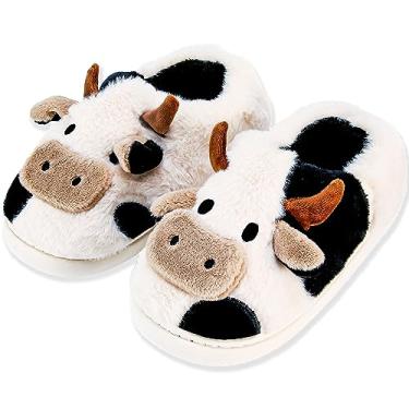 Imagem de NZFUN Pantufas de vaca para mulheres e homens, fofas, fofas, aconchegantes, com desenho de vaca, algodão, vacas leiteiras, animal, fofo, fofo, kawaii, travesseiro de quarto, chinelos de nuvem para