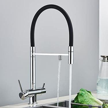 Imagem de Torneira purificada de cozinha cinza/preta/cromada, alça dupla, misturador de água fria e quente, filtro de água, torneira moderna, cromada