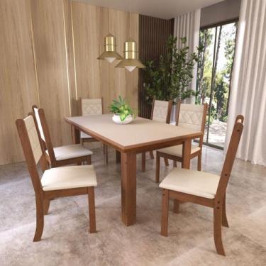 Imagem de Conjunto De Sala De Jantar Fidelitá Ibiza 160cm Com 6 Cadeiras Noce/Of