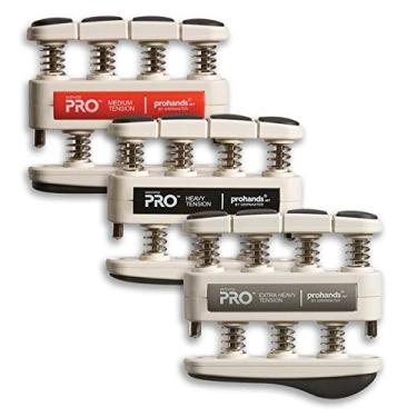 Imagem de Exercício manual Prohands, Exercício de dedo (fortalecedor de aderência de mão), acionamento por mola, sistema de pistão de dedo, isolar e exercitar cada dedo, Red, Black, Gray - Pro, Set of Three (Medium/Heavy/Extra Heavy)