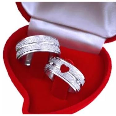 Imagem de Alianças Par Coração Vazado com Pedra de Zirconia Italianas Diamantadas 8mm Exclusivas Casamento Namoro Noivado Compromisso com Caixa de Veludo