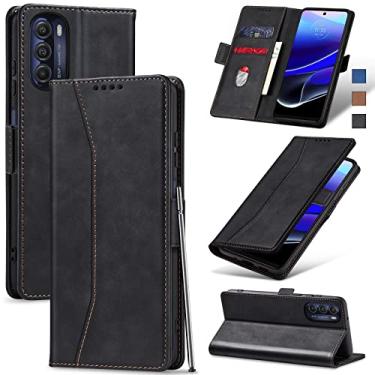Imagem de Jasonyu Flip Carteira Capa para Moto G Stylus 5G (2022),Capinha Folio Magnética de Couro com Suporte para Cartão,Suporte para Chute - Protetora Durável de TPU à Prova de Choque para Telefone,Preto