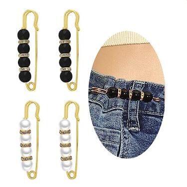Imagem de 4 peças de apertador de cintura de calça reutilizável ajustável jeans broche de segurança clipes de cintura de pérola para mulheres meninas colar de strass jeans roupas vestidos sem necessidade de