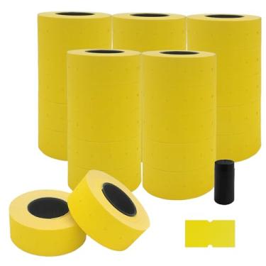 Imagem de Motex Etiquetas de 1 linha - 25.000 etiquetas amarelas fluorescentes em branco para armas de preço e data com 1 rolo de tinta, serve para MX-5500 e Perco 1 linha Price and Date Guns