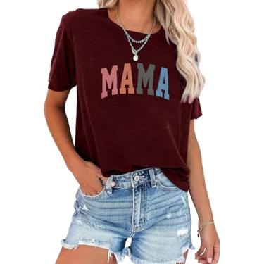 Imagem de FKEEP Mamãe camiseta feminina com estampa de letras, mamãe, presentes, camisetas casuais, manga curta, caimento solto, Tinto vinho, XXG