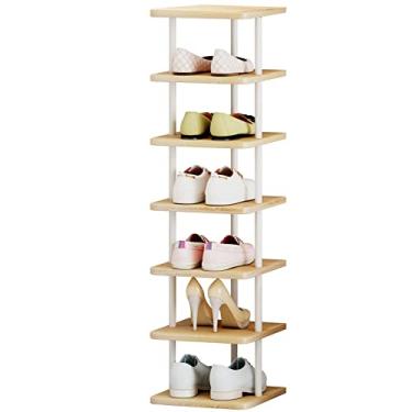 Imagem de AZERPIAN Sapateira 7 níveis vertical organizador de armazenamento estreito metal fino prateleira moderna pé livre torre de sapatos economia de espaço para armário entrada quarto, branco