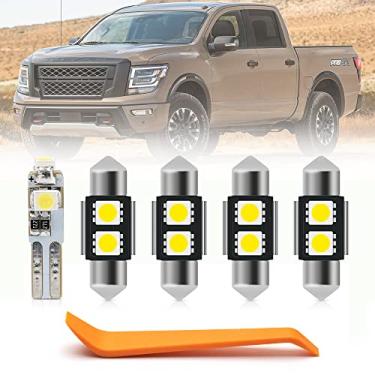 Imagem de 5 peças de lâmpadas LED interiores super brilhantes 6000 K para Nissan Titan 2016 2017 2018 2019 2020 Mapa cúpula porta-luvas lâmpadas brancas LED interior pacote + ferramenta de instalação