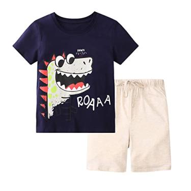 Imagem de Roupa de moletom para meninos e meninos, manga curta, estampa de dinossauro, camisetas para bebês meninos 0 3 meses, Bege, 12-18 Months