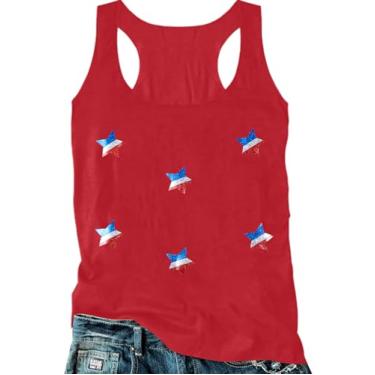 Imagem de VILOVE Camiseta regata feminina 4th of July EUA Star Camiseta patriótica American Day Independence Day sem mangas, Vermelho, G