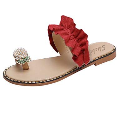 Imagem de Sandálias femininas planas de verão, novas sandálias femininas confortáveis com anel, plataforma, anel, anel, plataforma, sapatos de viagem para verão, praia, sapatos confortáveis, Z2-vermelho, 11
