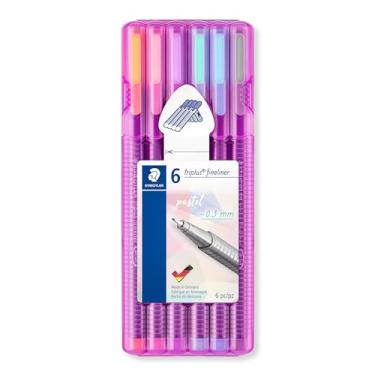 Imagem de STAEDTLER Caneta Ponta Fina Triplus Fineliner 0.3mm STAEDTLER Box 6 Cores Sortidas - 334 SB6 PA - Corpo Ergonômico Triangular – Ideal para Escrita e Bullet Journal