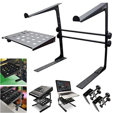 Imagem de AxcessAbles Suporte de DJ ajustável de dois níveis com braçadeiras | Para controladores de DJ, mixers de música, laptops de até 9 kg.| Suporte de controlador de DJ compatível com DDJ-REV1, DDJ-FLX4 | Suporte de laptop de DJ (LTS-03 preto)