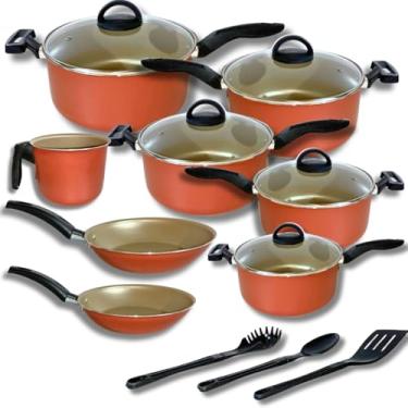 Imagem de Jogo De Panelas Marcolar 11 Peças Antiaderente Com Espátulas (Cereja)