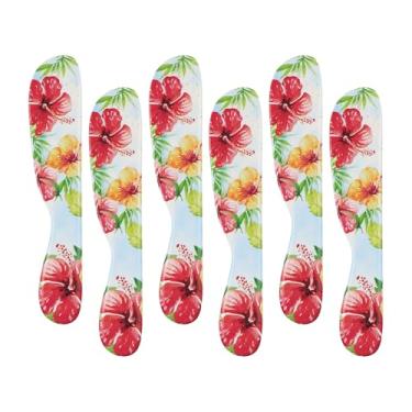 Imagem de UP ware Espalhador de queijo e manteiga de 15 cm com 6 peças de melamina multiuso para creme, queijo, geleia, maionese, cobertura, sanduíche, conjunto de espalhador de queijo (hibisco)