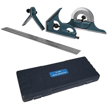 Imagem de Conjunto quadrado de combinação de aço inoxidável, combinação ajustável bisel universal combinação de ângulo de 180 graus transferidor quadrado, conjunto de medição de medida de
