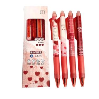 Imagem de Joucien 4 peças/caixa - Caneta neutra apagável série floral de 0,5 mm, simples, apagável e pressionada, caixa de caneta neutra - núcleo azul escovável